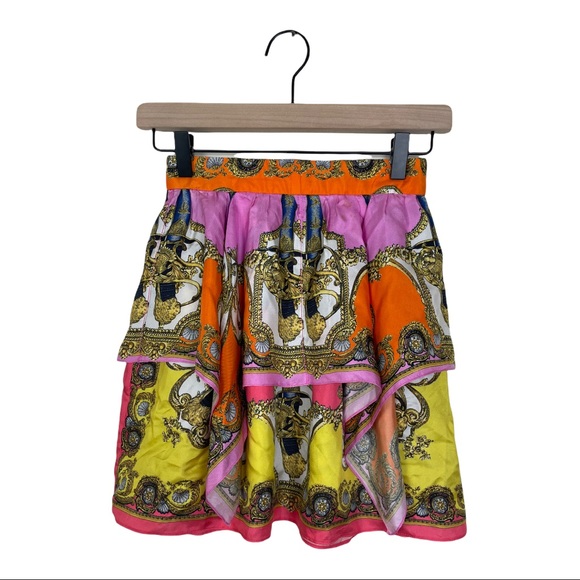 Dolce & Gabbana Size 36 Colorful Baroque Satin 100% Silk Tiered Mini Skirt